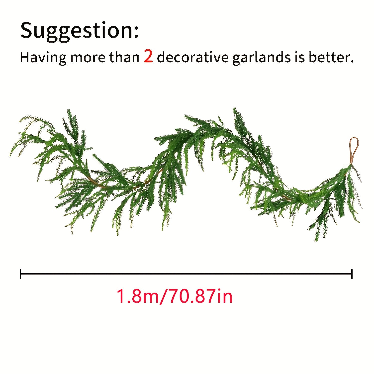 1 Piece1.8m Green Artificial Pine Branch Wreath - Perfect For Christmas, Holiday Fireplace And Window Decorations, For Indoor,outdoor Use