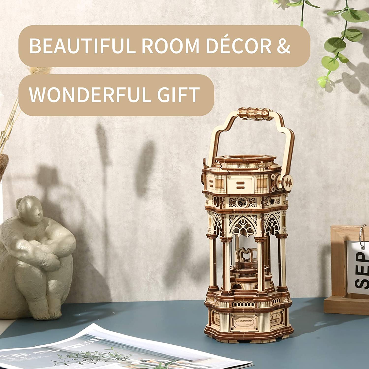 Robotime Rokr 3D Wooden Puzzles DIY Musical Box Building Kit Mechanical Models To Build - Victorian Lantern