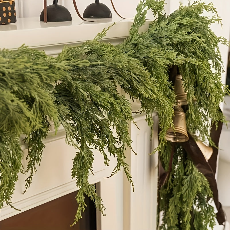1 Piece1.8m Green Artificial Pine Branch Wreath - Perfect For Christmas, Holiday Fireplace And Window Decorations, For Indoor,outdoor Use