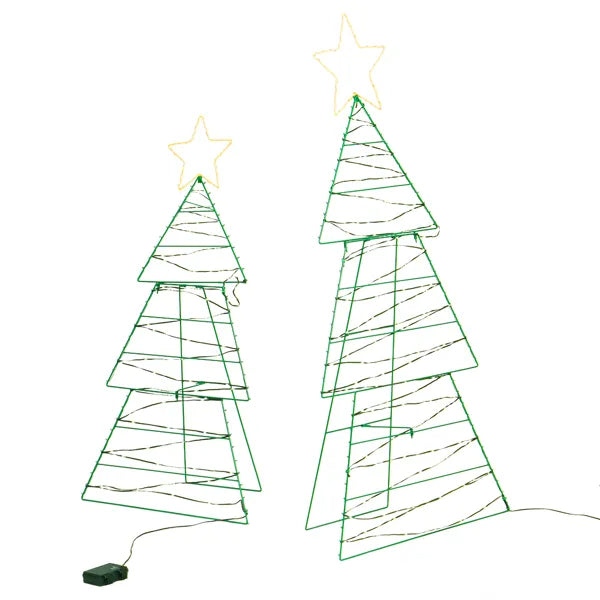 Set Of 2 Lighted Metal Christmas Tree Yard Decorations, Pre-lit Holiday Decor With 150 Green And Warm White LED Lights For Xmas Outdoor Indoor Decor Lighted Holiday Displays