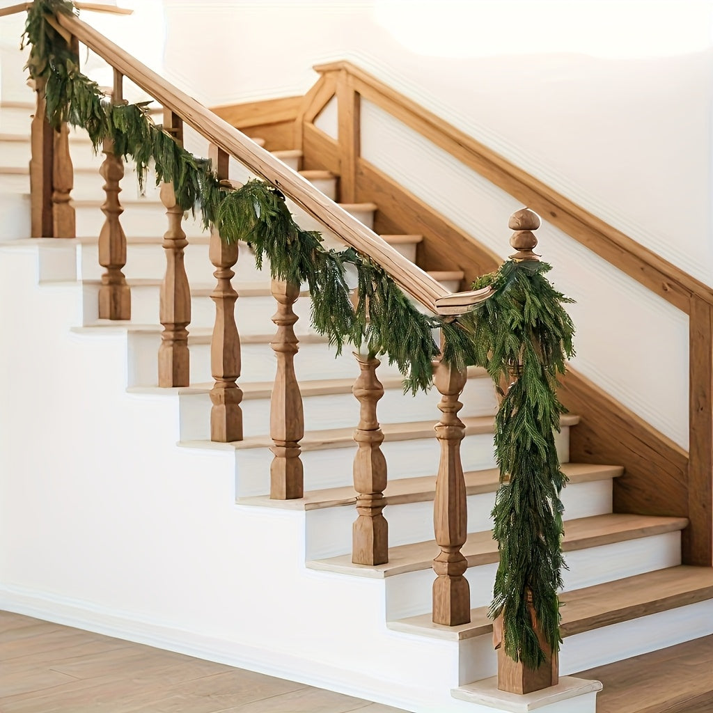 1 Piece1.8m Green Artificial Pine Branch Wreath - Perfect For Christmas, Holiday Fireplace And Window Decorations, For Indoor,outdoor Use