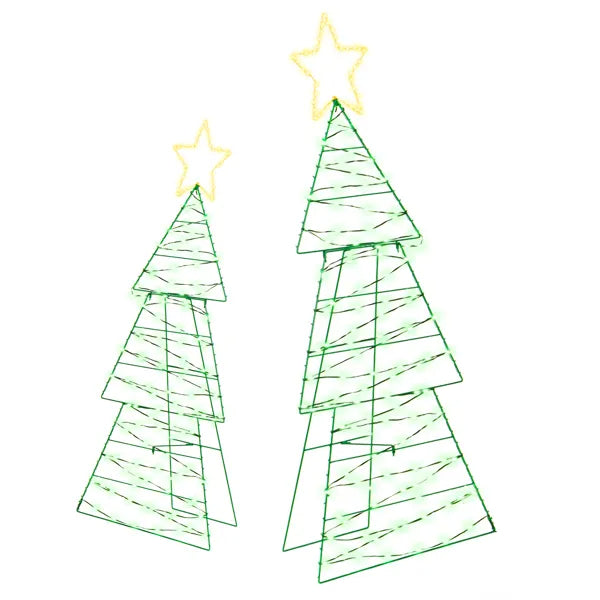 Set Of 2 Lighted Metal Christmas Tree Yard Decorations, Pre-lit Holiday Decor With 150 Green And Warm White LED Lights For Xmas Outdoor Indoor Decor Lighted Holiday Displays